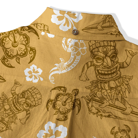 Tribal Tiki Mask Hawaii Shirt, Polynesian Hibiscus Flowers Shirt