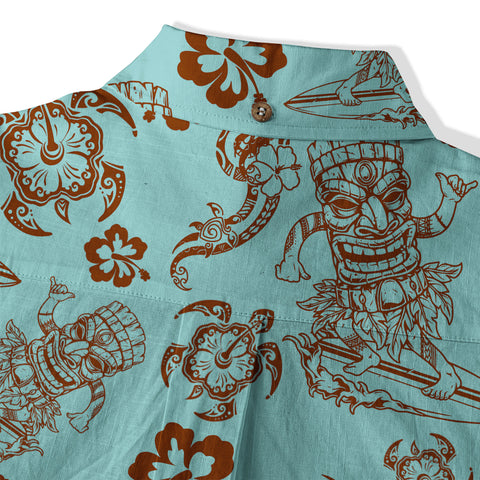 Tribal Tiki Mask Hawaii Shirt, Polynesian Hibiscus Flowers Shirt