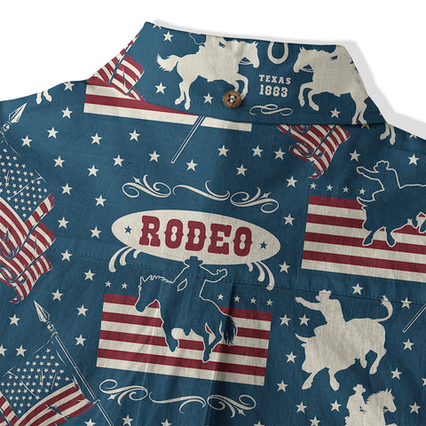 American Rodeo Hawaiian Shirt Colorful Cowboys Riding Patriotic Western Shirt 4th of July