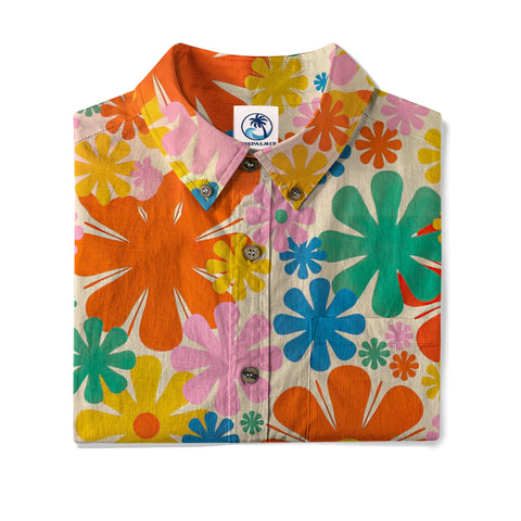 Hippie Groovy Flower Hawaii Shirt, Hippie Peace Love Hawaii Shirt