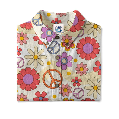 Hippie Groovy Flower Hawaii Shirt, Hippie Peace Love Hawaii Shirt
