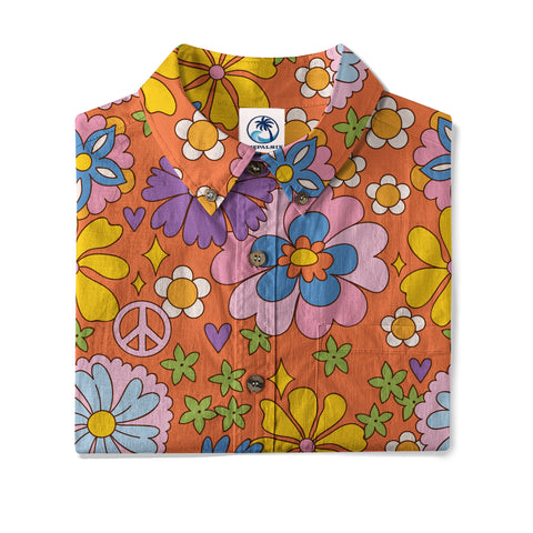Hippie Groovy Flower Hawaii Shirt, Hippie Peace Love Hawaii Shirt