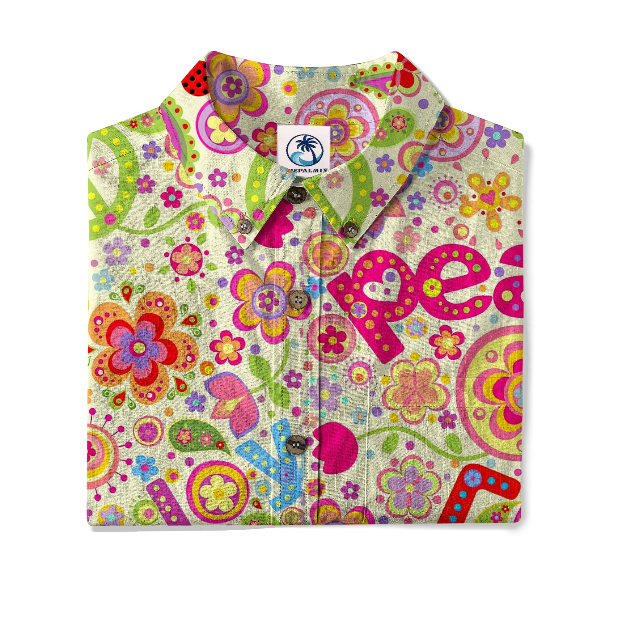 Hippie Groovy Flower Hawaii Shirt, Hippie Peace Love Hawaii Shirt
