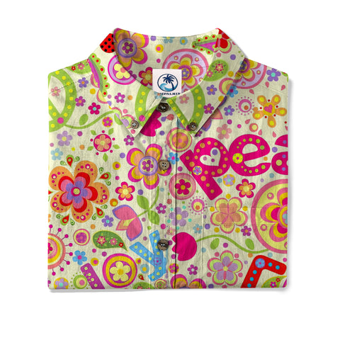 Hippie Groovy Flower Hawaii Shirt, Hippie Peace Love Hawaii Shirt