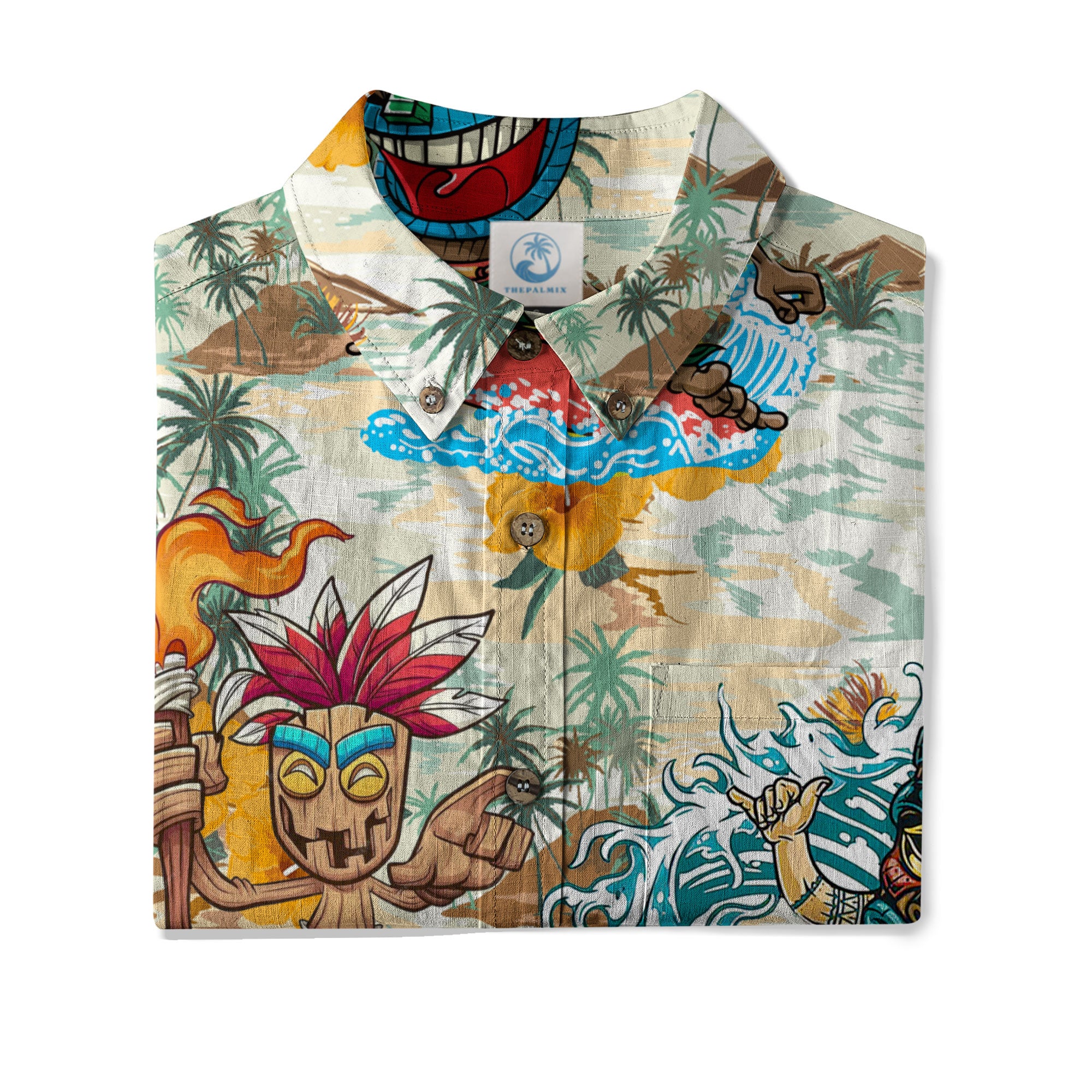 Tiki Mask Hawaiian Shirt for Men, Polynesian Hawaiian Button Down Aloha Shirt