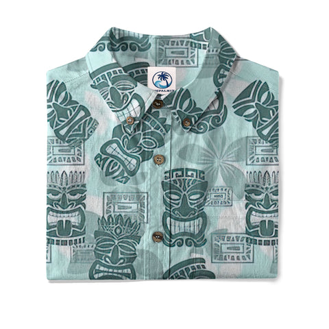 Colorful Tiki Hawaiian Shirt, Tribal Tiki Hibiscus Hawaiian Shirt