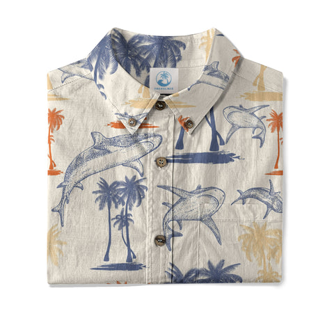 Sharks and Palms Islands Hawaiian Shirt, Ocean Animals Hawaii Shirt - The Palmix