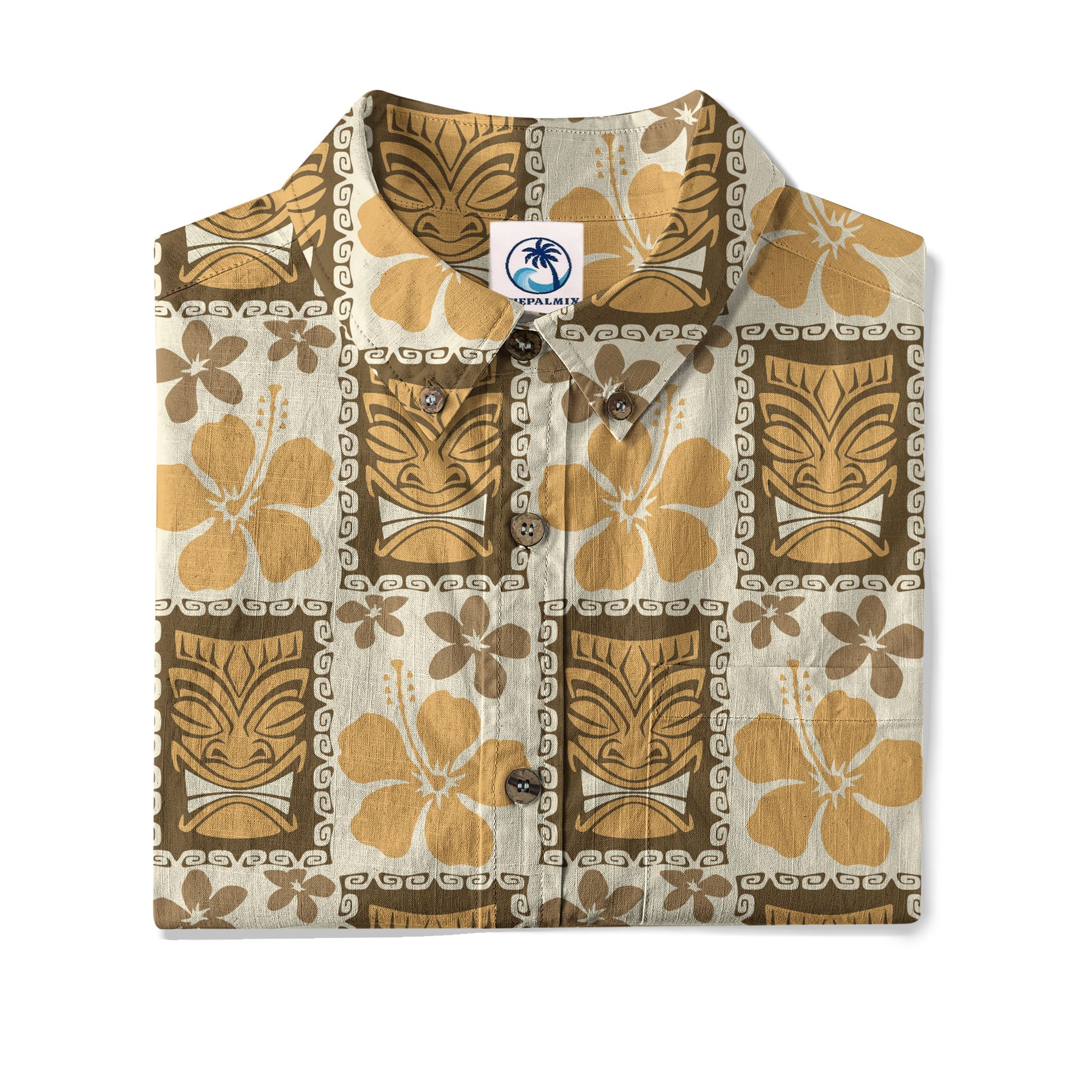 Tiki Mask Pattern Hawaiian Shirt, Tribal Tiki Hibiscus Pattern Hawaiian Shirt
