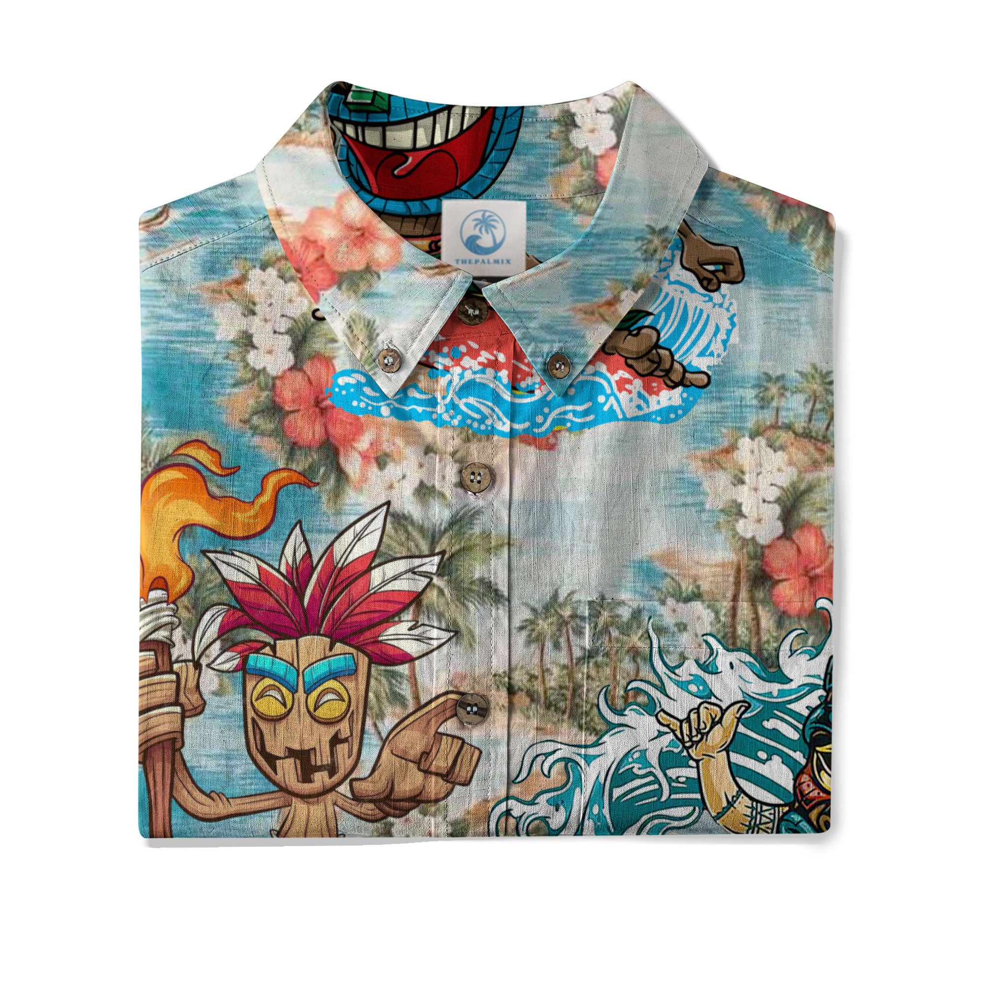 Surfing Tiki Mask Hawaii Shirt, Tiki Aloha Tiki Mask Pattern Hawaiian Shirt