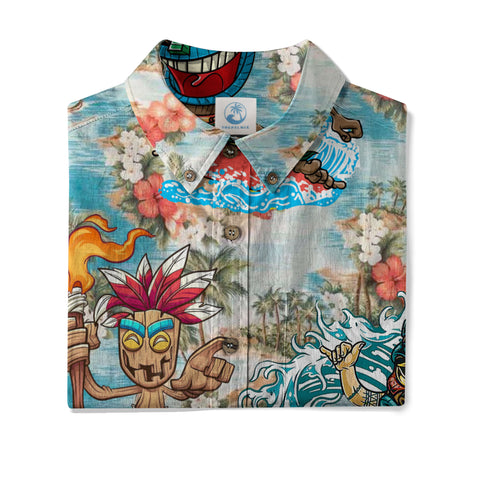 Surfing Tiki Mask Hawaii Shirt, Tiki Aloha Tiki Mask Pattern Hawaiian Shirt