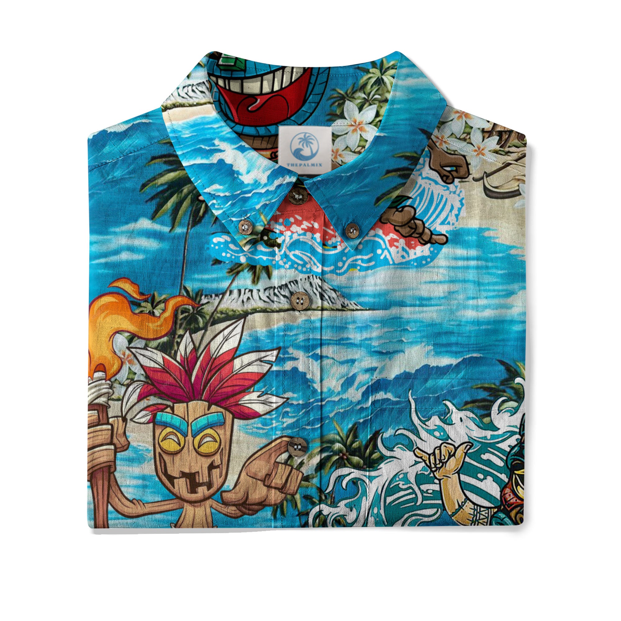 Surfing Tiki Mask Hawaii Shirt, Tiki Aloha Pattern Hawaiian Shirt