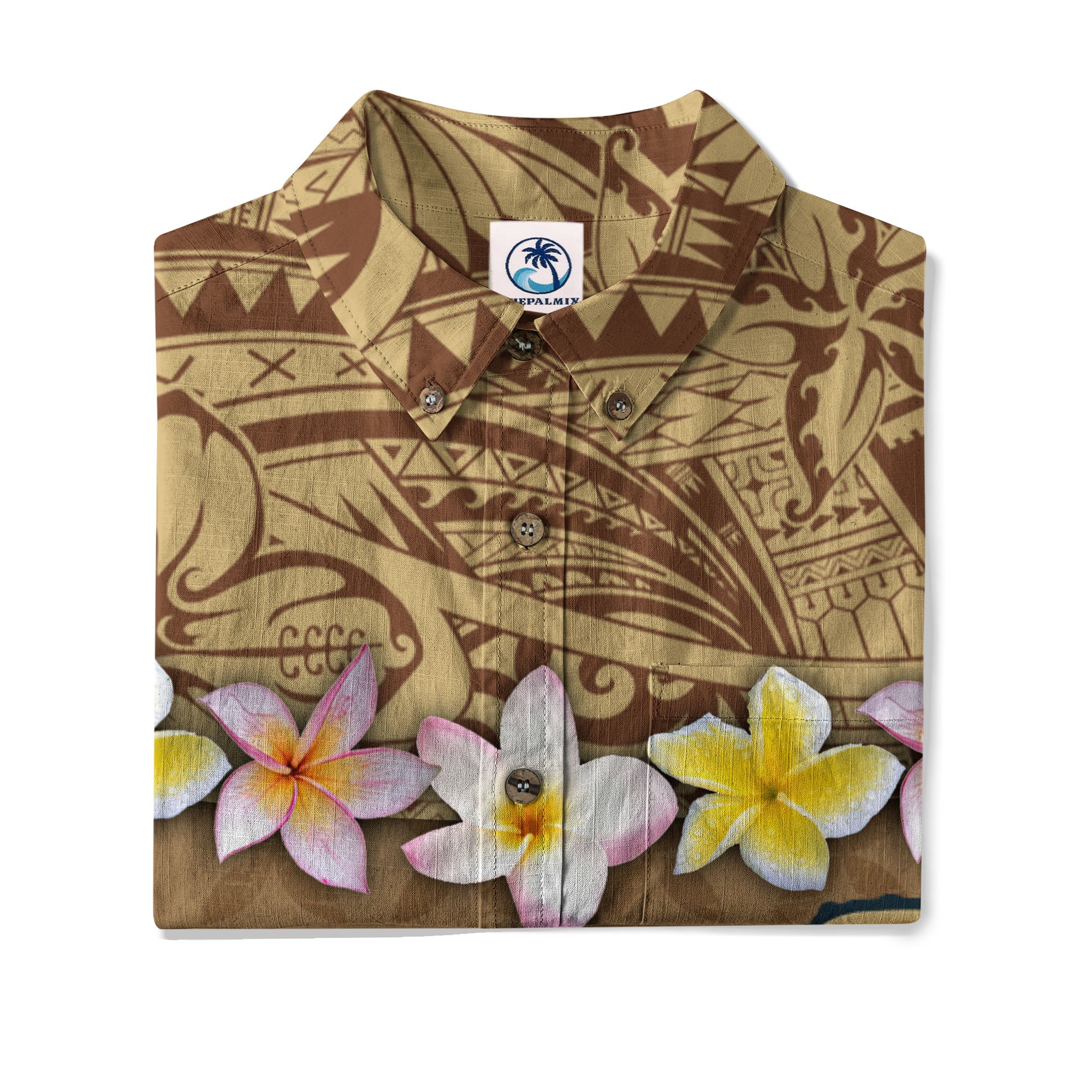 Hawaii Plumeria Lei Hawaiian Shirt, Tiki and Kakau Pattern