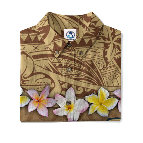 Hawaii Plumeria Lei Hawaiian Shirt, Tiki and Kakau Pattern