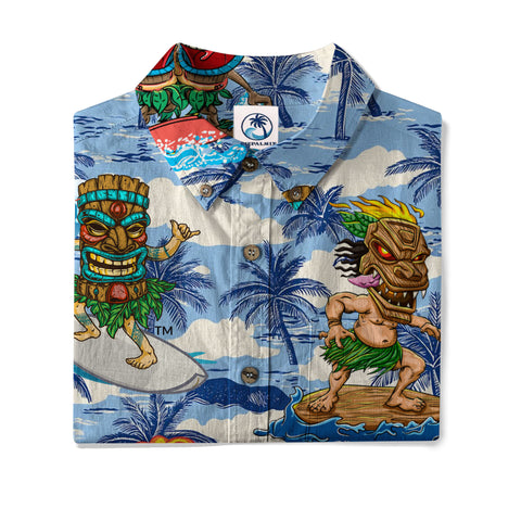 3D Tiki Tiki Surfing Hawaii Shirt, Hibiscus Flowers Hawaii Shirt
