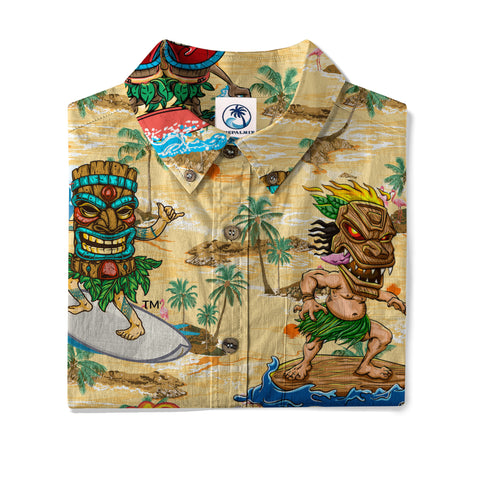 3D Tiki Tiki Surfing Hawaii Shirt, Hibiscus Flowers Hawaii Shirt