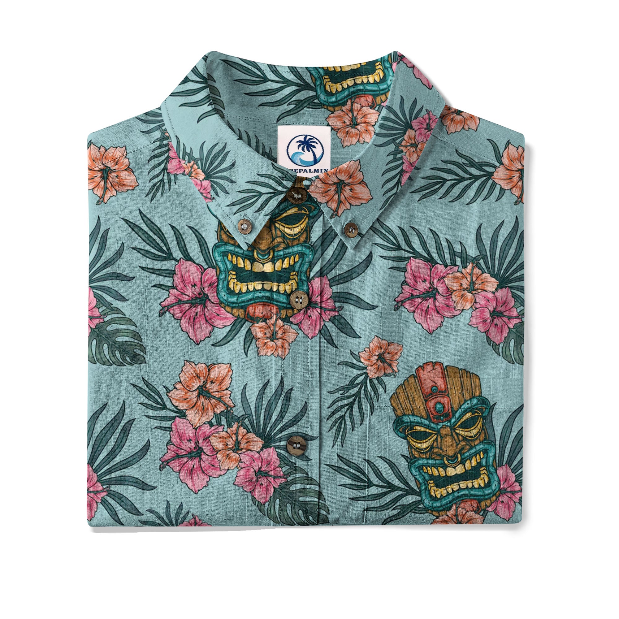 Polynesian Tiki Mask And Hibiscus Flowers Hawaiian Shirt