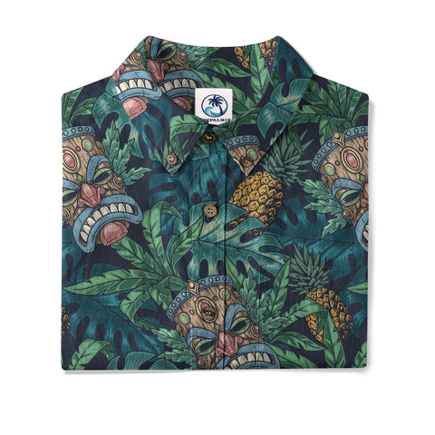 Polynesian Tiki Mask And Hibiscus Flowers Hawaiian Shirt