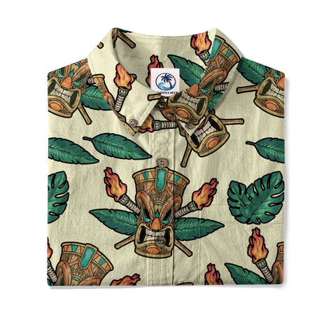 Tribal Tiki Hawaiian Shirt, Tiki Flowers Aloha Hawaii Shirt