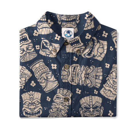 Tribal Tiki Hawaiian Shirt, Tiki Flowers Aloha Hawaii Shirt
