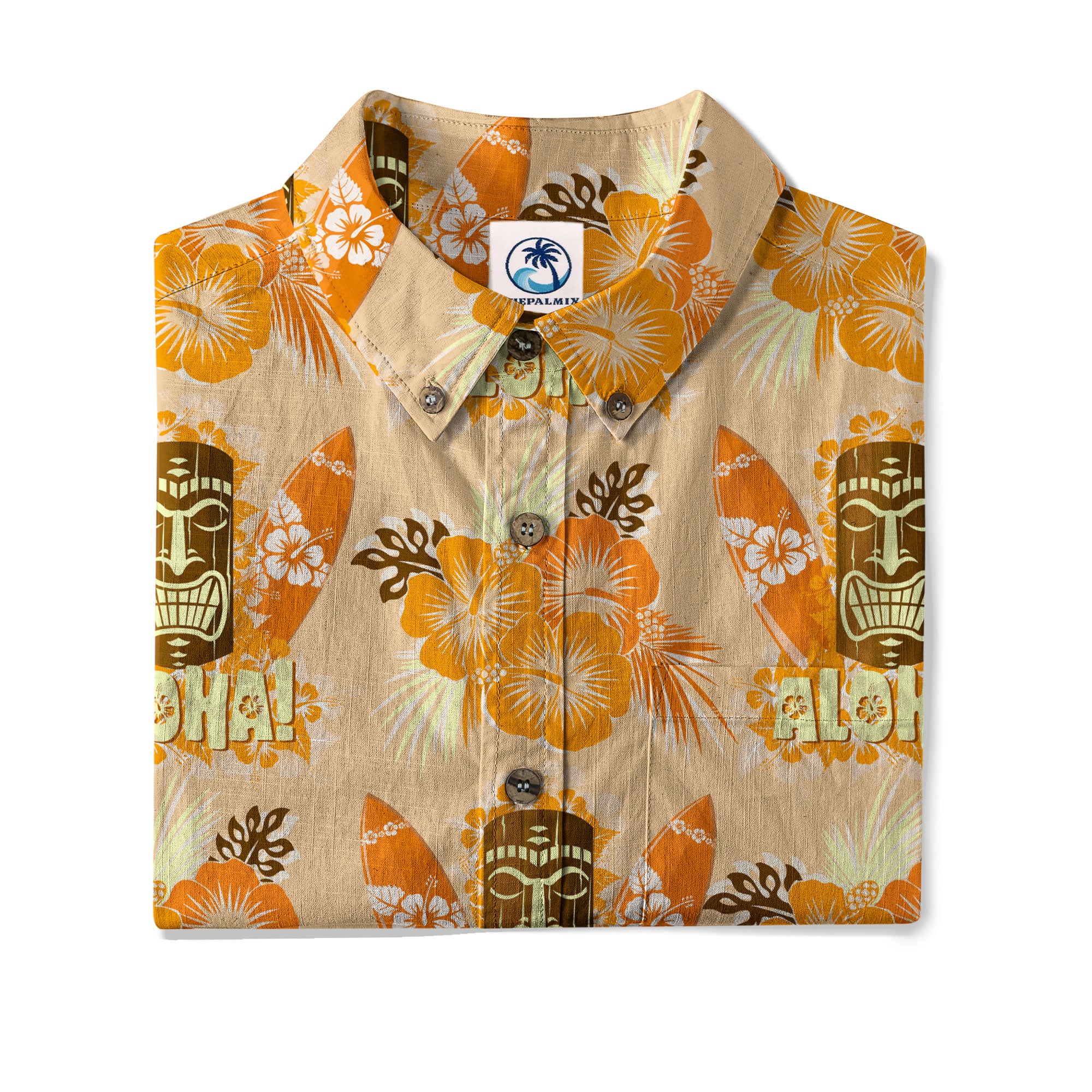 Tribal Tiki Hawaiian Shirt, Tiki Hibuscus Flowers Aloha Hawaii Shirt