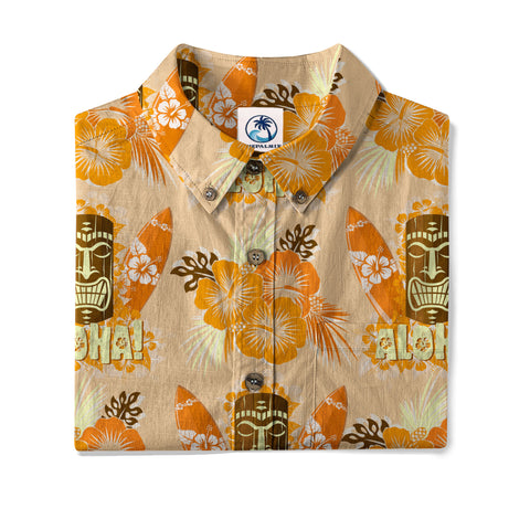 Tribal Tiki Hawaiian Shirt, Tiki Hibuscus Flowers Aloha Hawaii Shirt