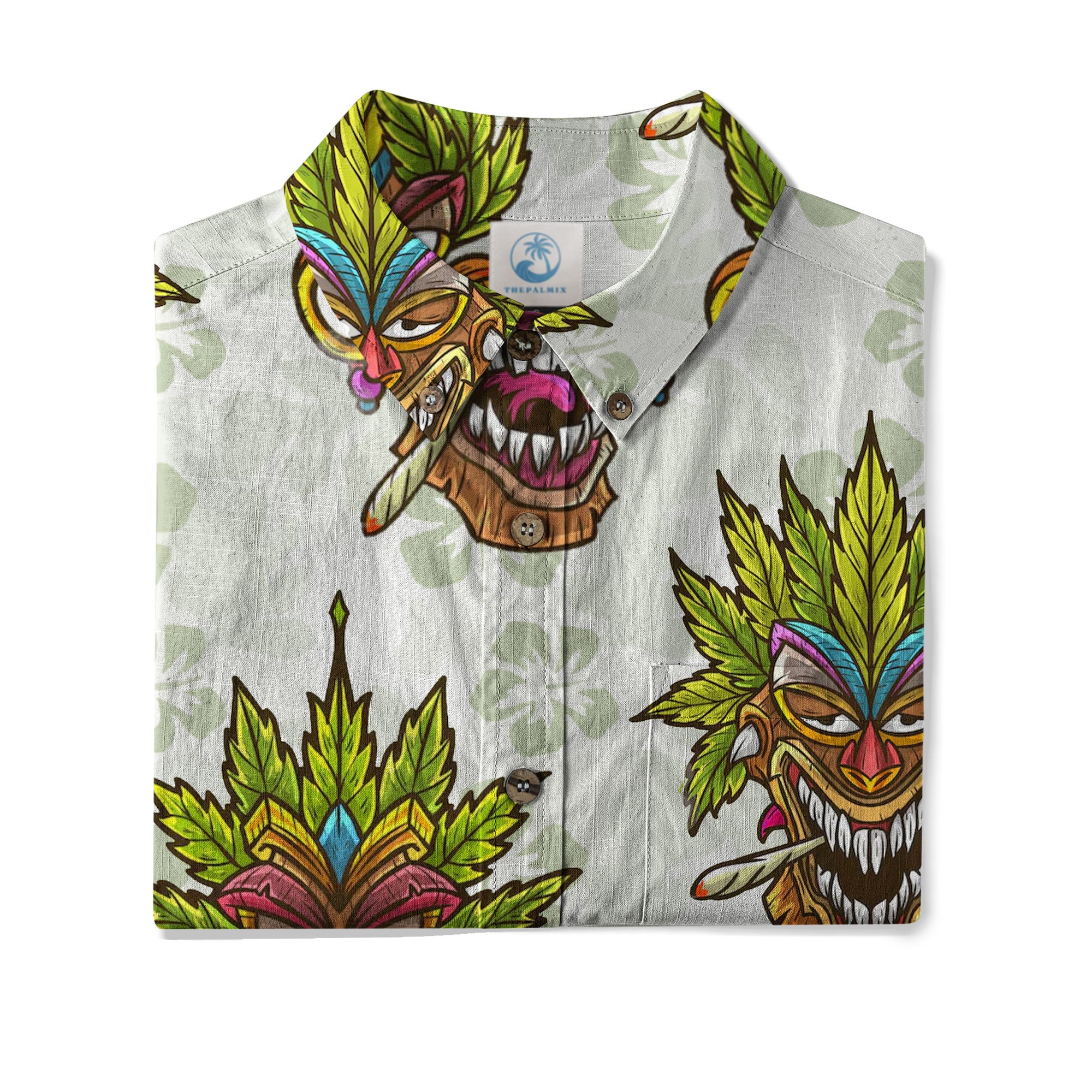 Tiki Mask Cannabis Smoking Hawaii Shirt, Hibiscus Flowers Smoking Tiki Hawaii Shirt