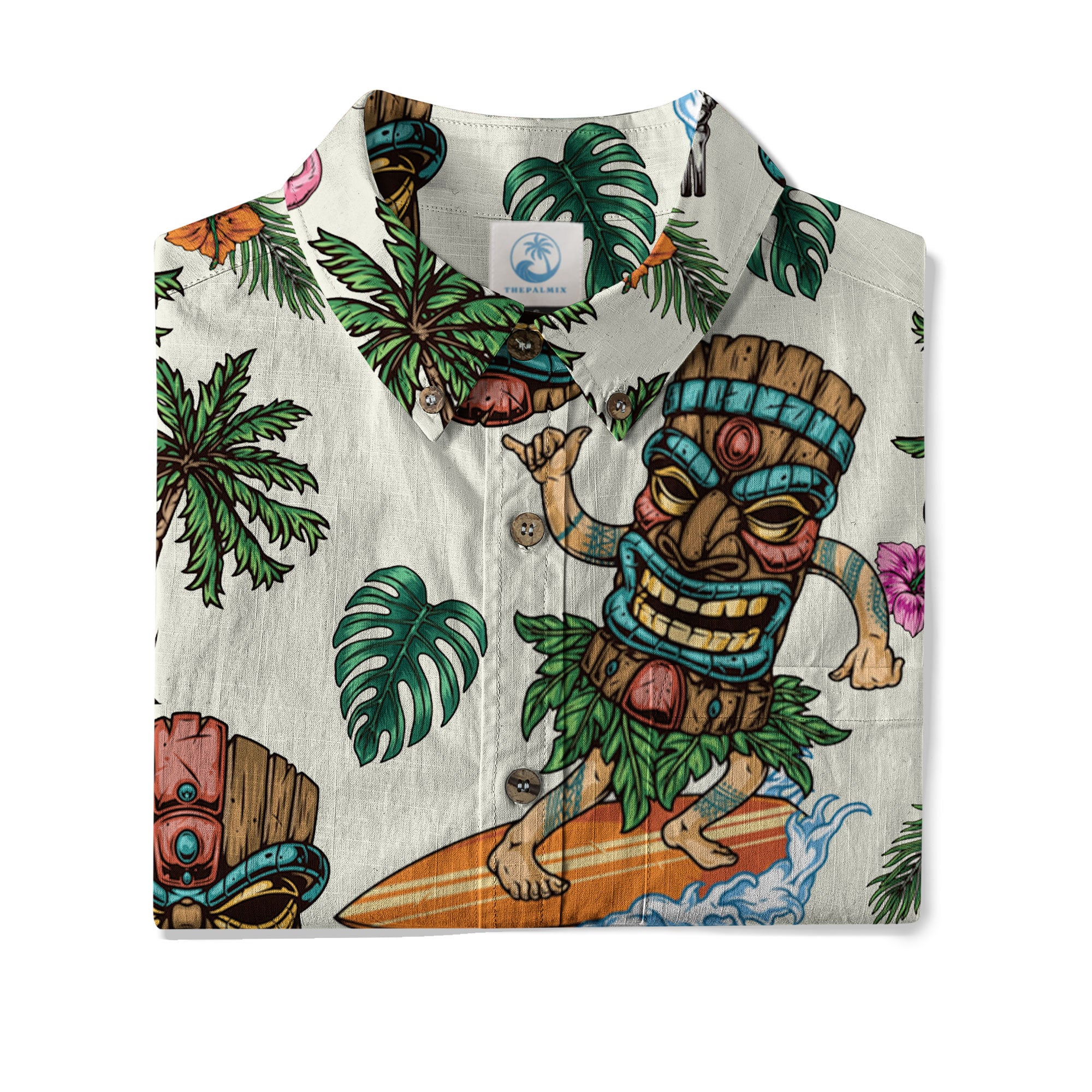 Tiki Mask Hawaii Shirt, Aloha Flowers Surfing Tiki Hawaii Shirt