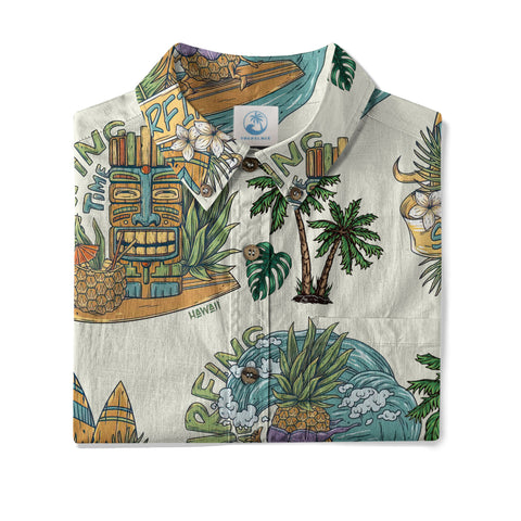 Tiki Mask Hawaii Shirt, Aloha Flowers Surfing Tiki Hawaii Shirt