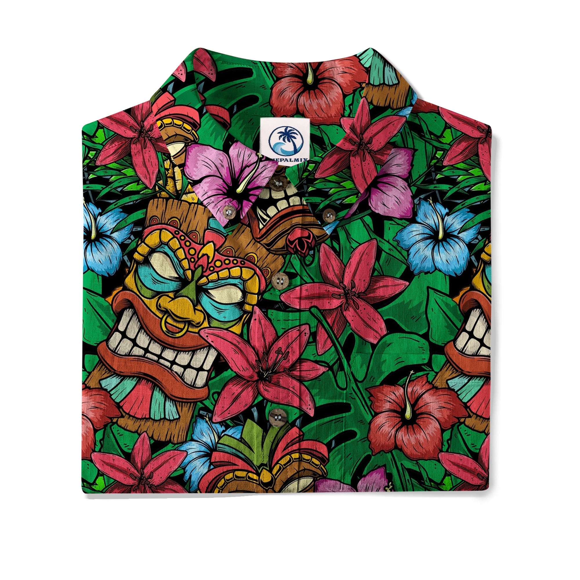 Tiki Hibiscus Flowers Hawaii Shirt