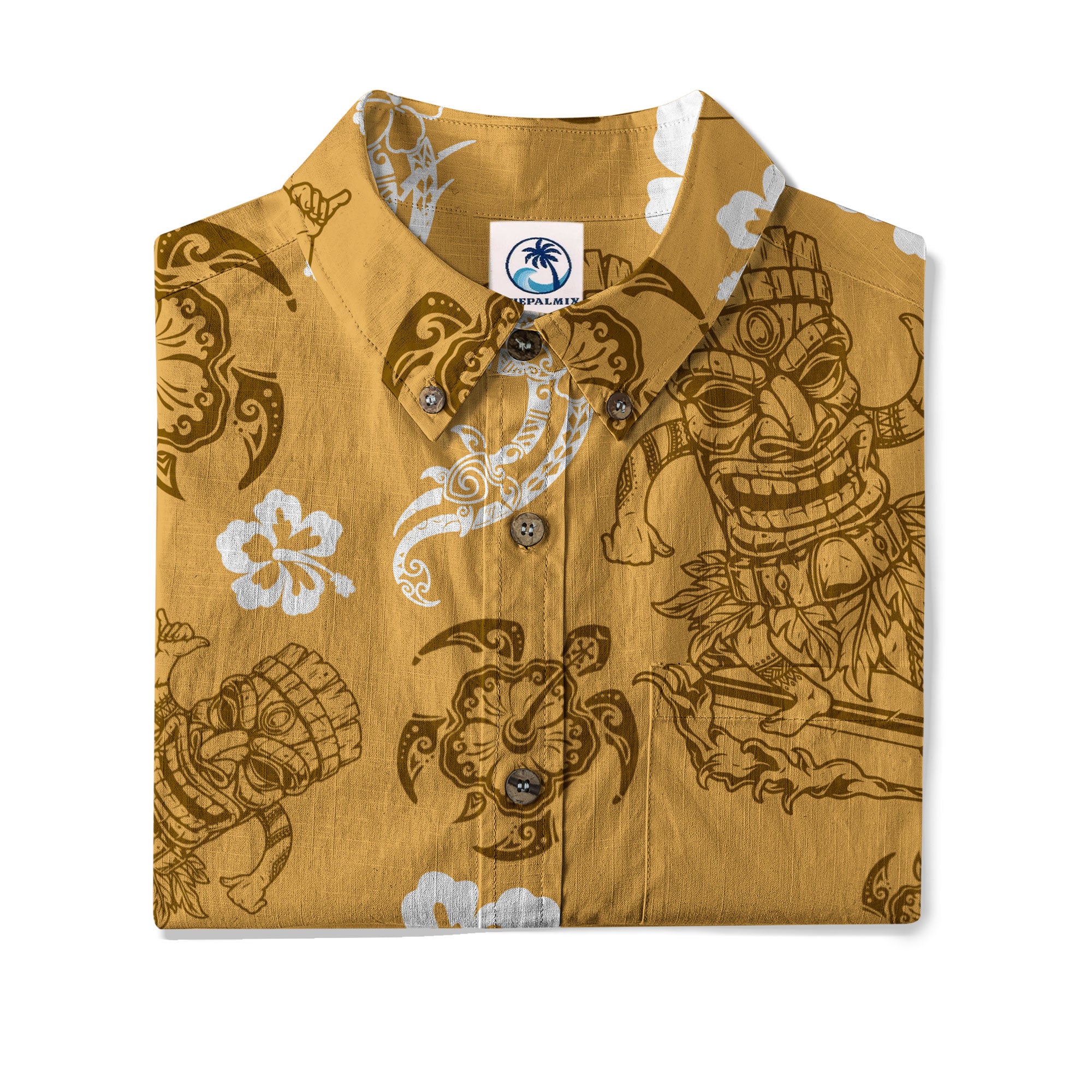 Tribal Tiki Mask Hawaii Shirt, Polynesian Hibiscus Flowers Shirt
