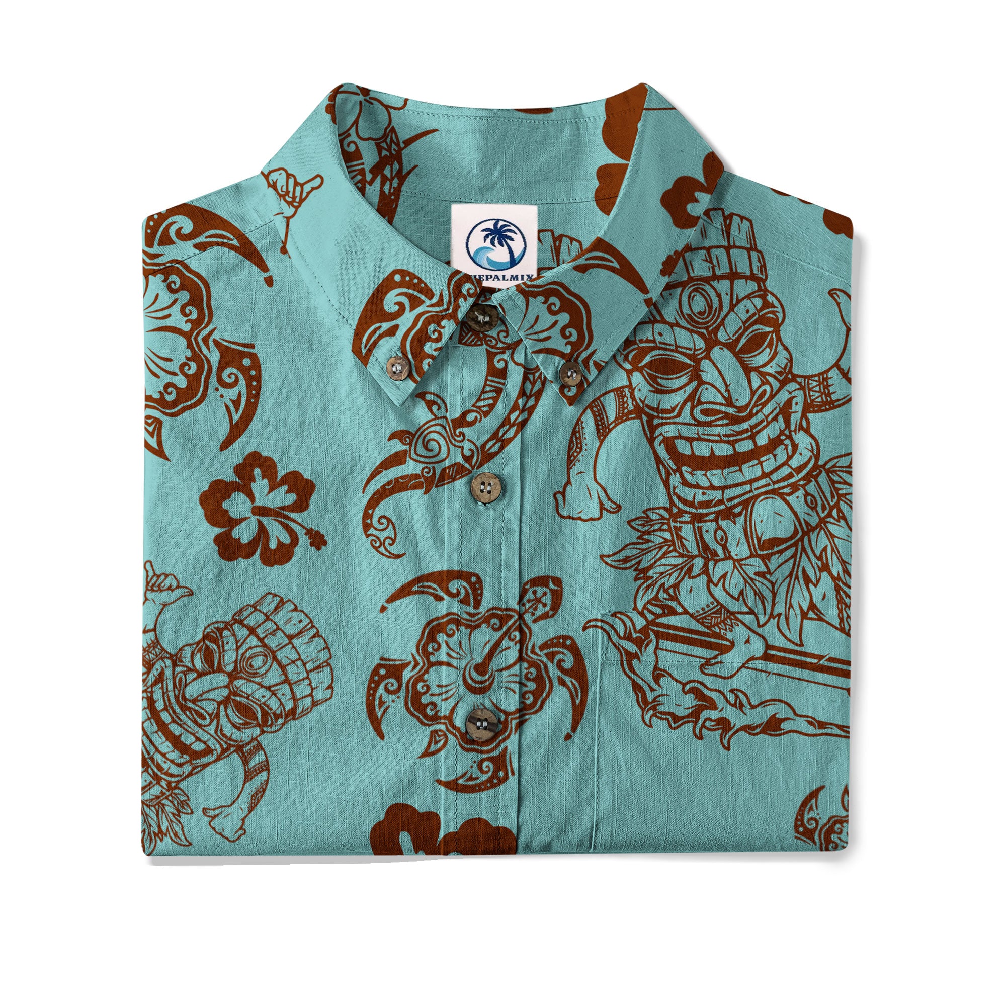 Tribal Tiki Mask Hawaii Shirt, Polynesian Hibiscus Flowers Shirt