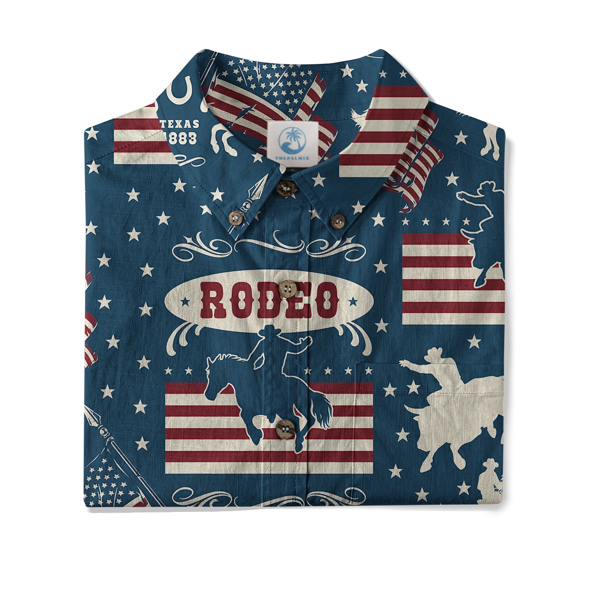 American Rodeo Hawaiian Shirt Colorful Cowboys Riding Patriotic Western Shirt 4th of July
