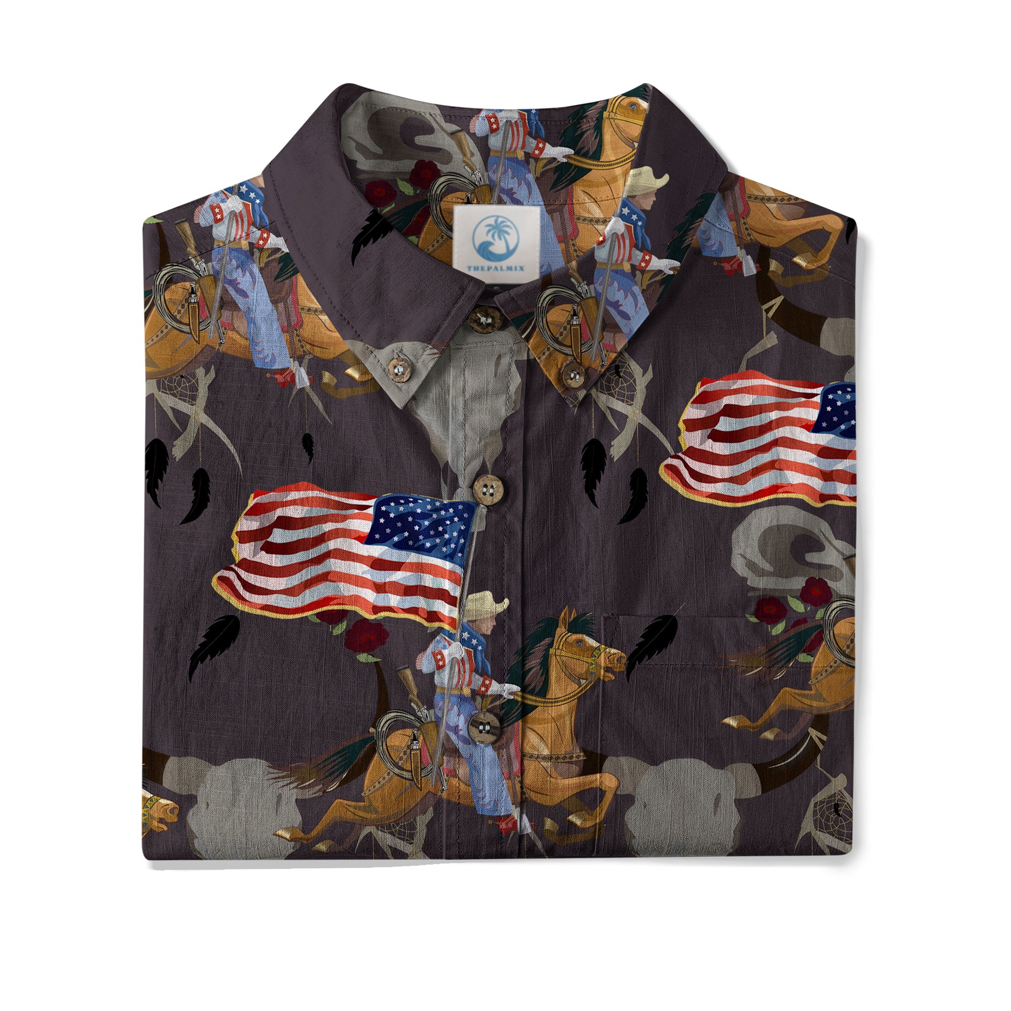 American Rodeo Hawaiian Shirt Colorful Cowboys Riding Patriotic Western Shirt 4th of July