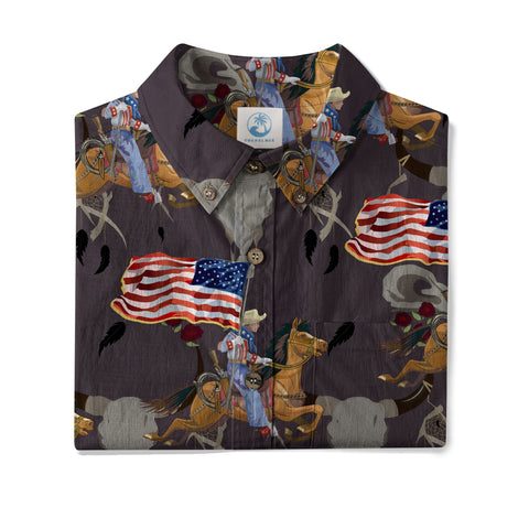 American Rodeo Hawaiian Shirt Colorful Cowboys Riding Patriotic Western Shirt 4th of July