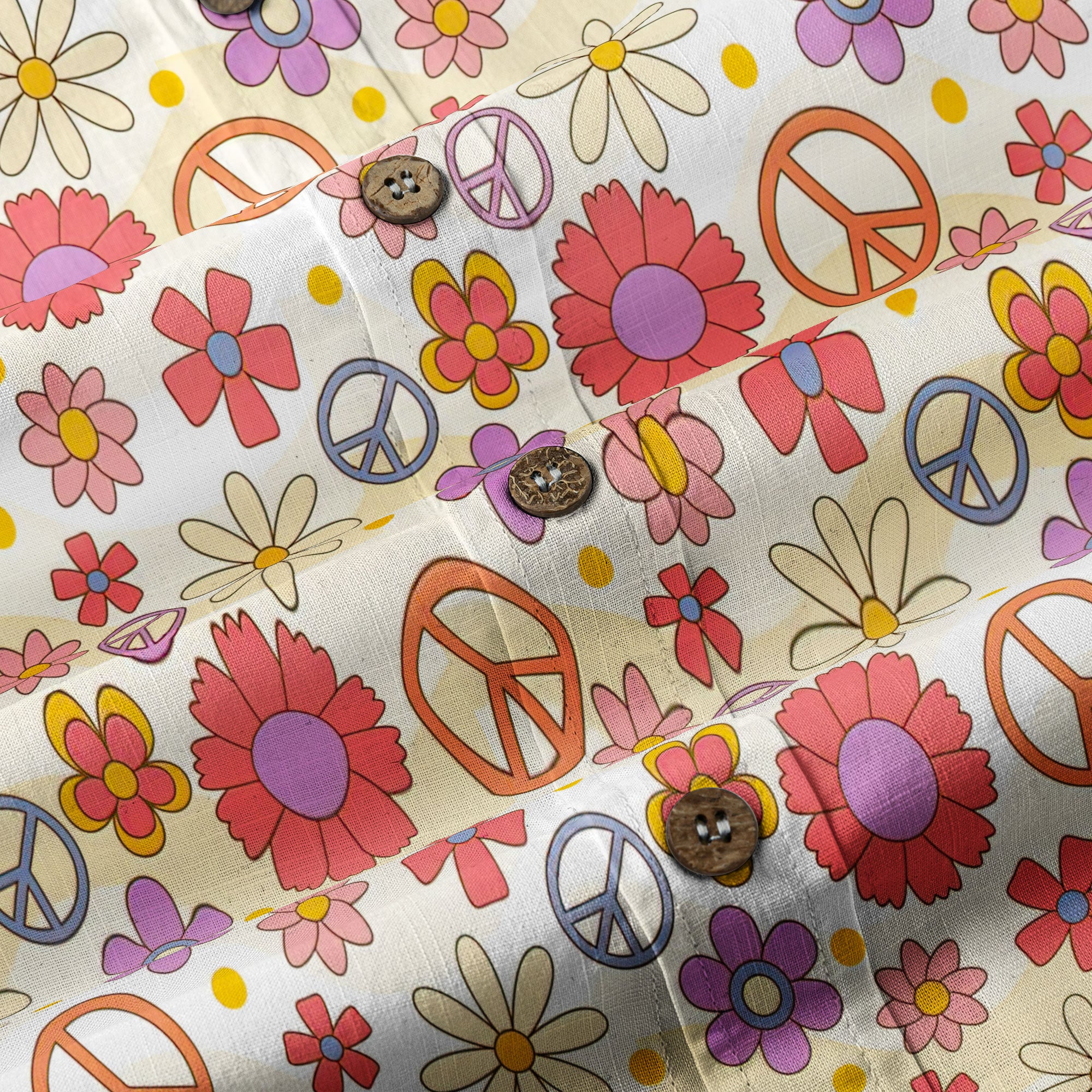 Hippie Groovy Flower Hawaii Shirt, Hippie Peace Love Hawaii Shirt