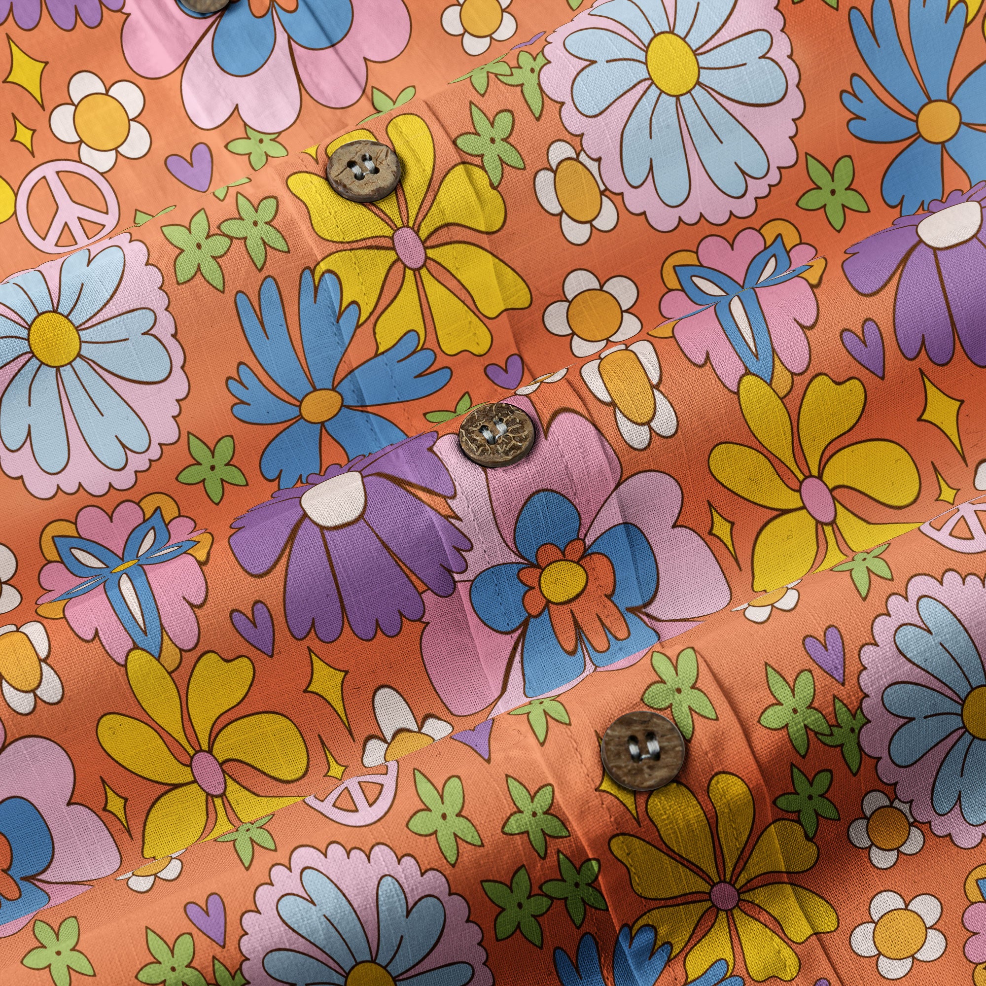 Hippie Groovy Flower Hawaii Shirt, Hippie Peace Love Hawaii Shirt