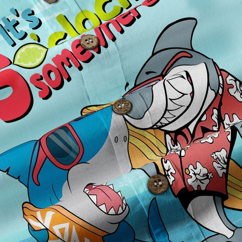 Retro Shark Hibiscus Drink Short Sleeve Shirt, I'm Not Waiting Until 5 Shirt