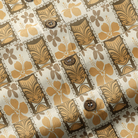 Tiki Mask Pattern Hawaiian Shirt, Tribal Tiki Hibiscus Pattern Hawaiian Shirt