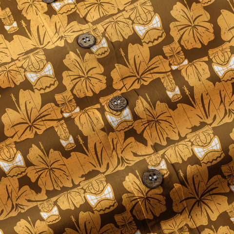 Tiki Mask Pattern Hawaiian Shirt, Tribal Tiki Hibiscus Pattern Hawaiian Shirt