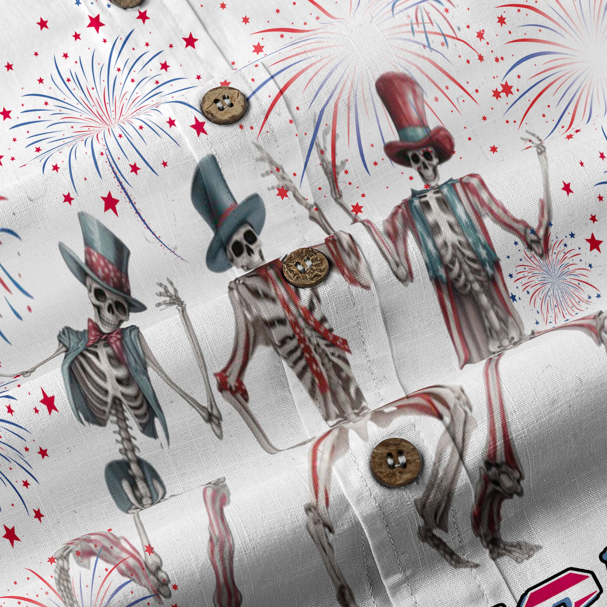 Dancing Skeleton American Flag July 4th Halloween Patriotic Hawaiian Shirt
