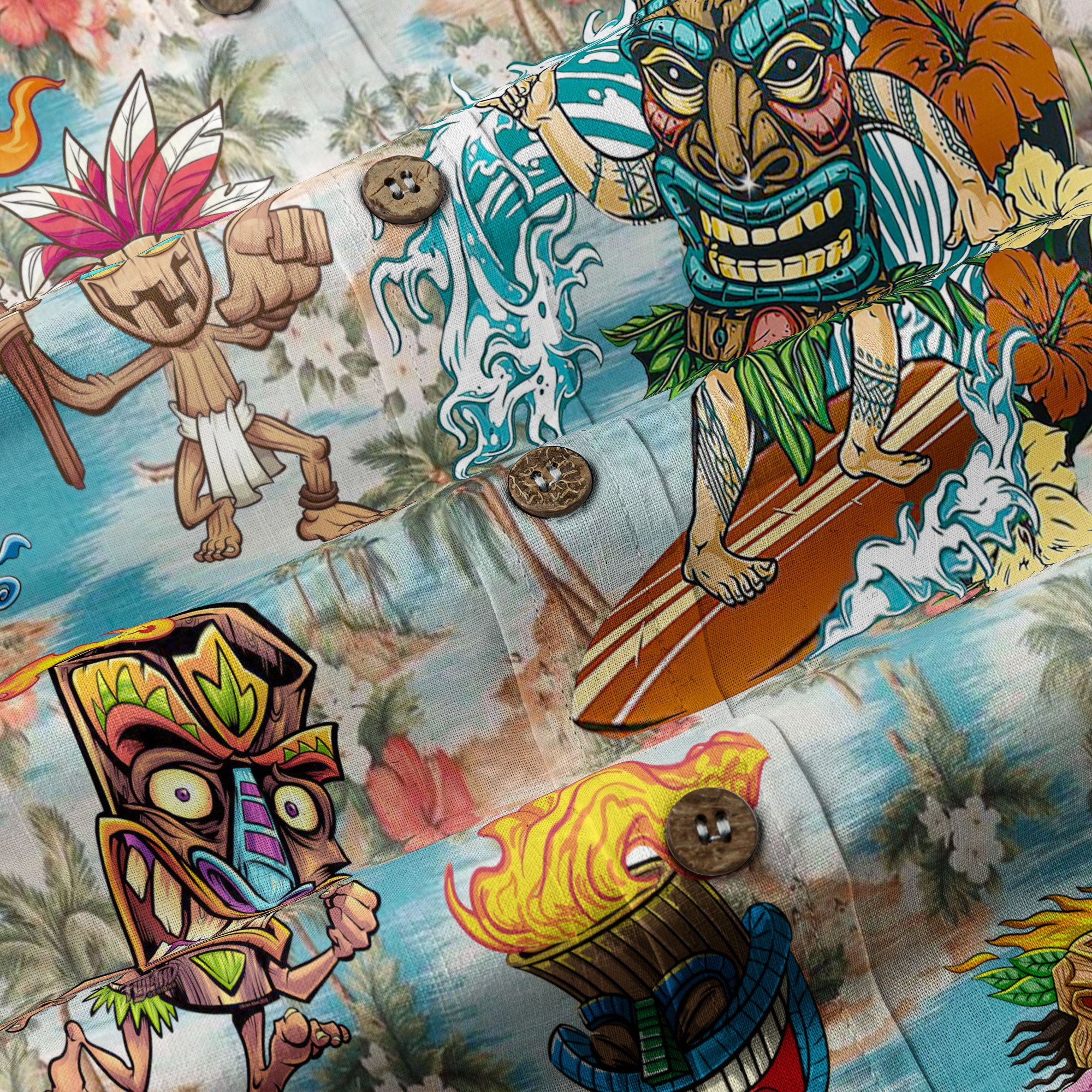 Surfing Tiki Mask Hawaii Shirt, Tiki Aloha Tiki Mask Pattern Hawaiian Shirt
