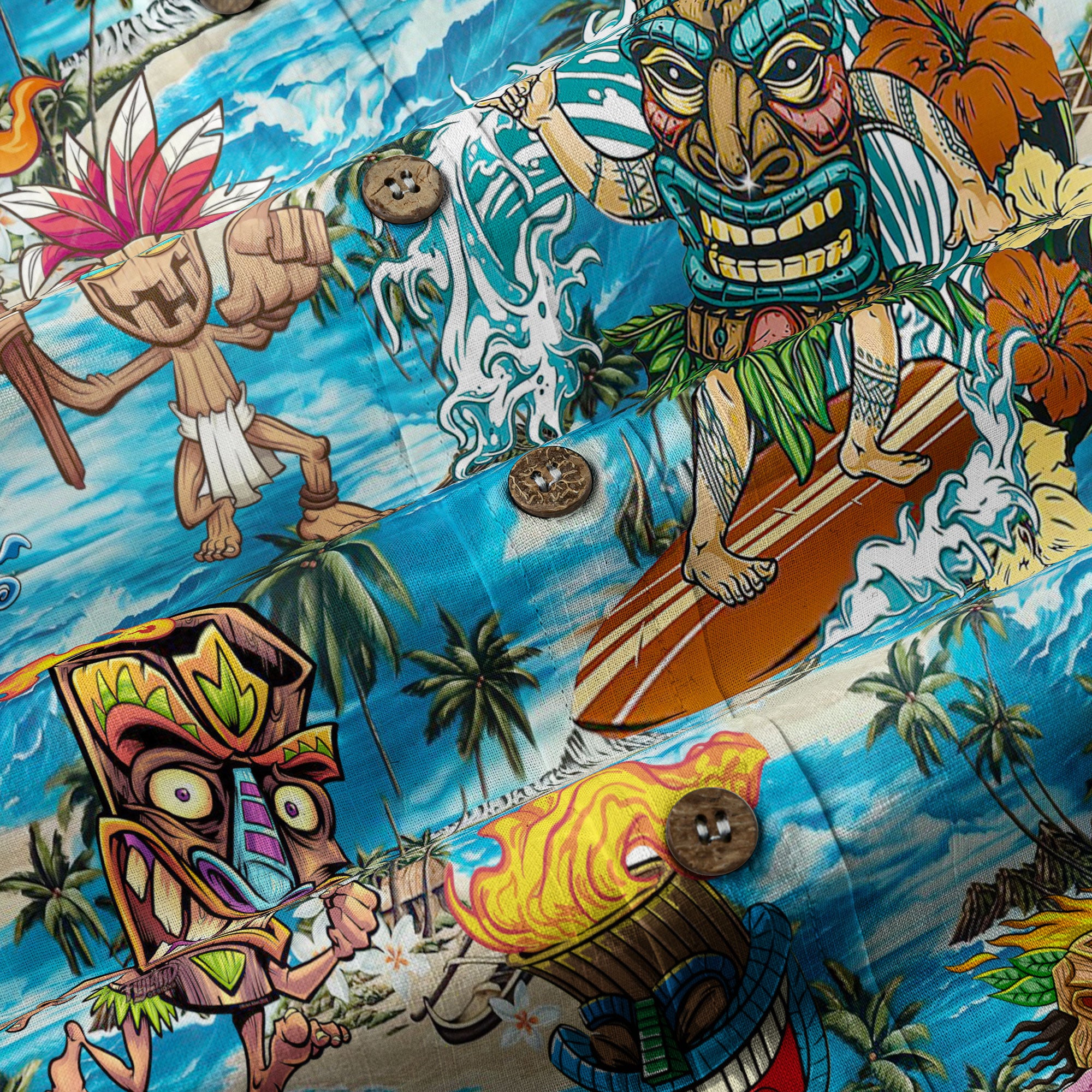 Surfing Tiki Mask Hawaii Shirt, Tiki Aloha Pattern Hawaiian Shirt