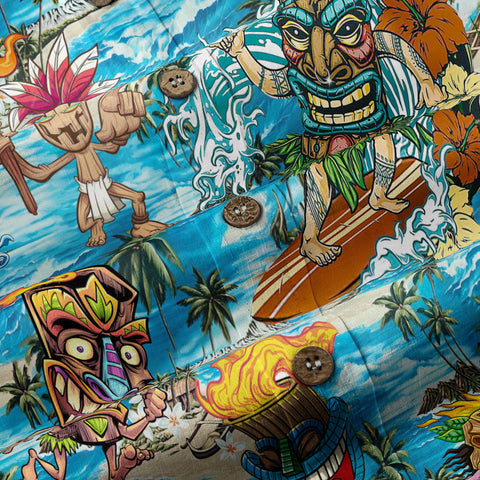 Surfing Tiki Mask Hawaii Shirt, Tiki Aloha Pattern Hawaiian Shirt
