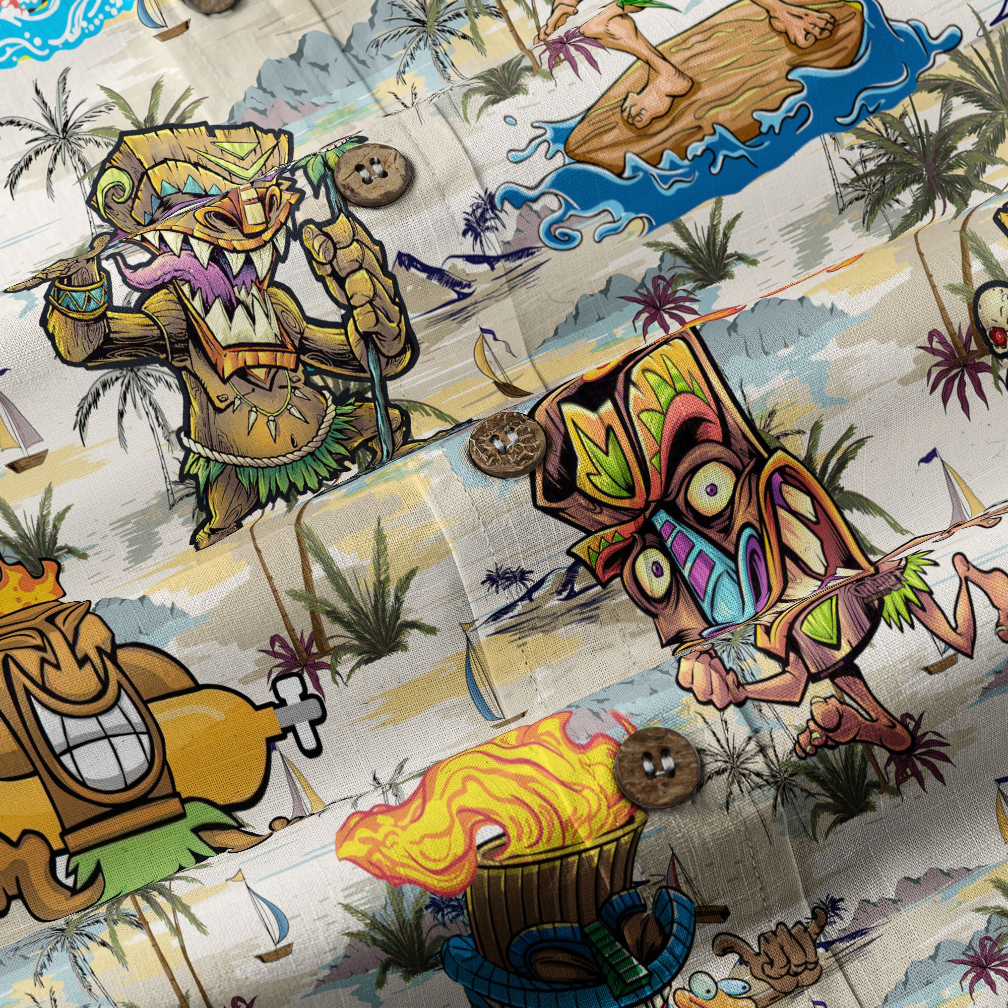 Tiki Mask Aloha Hawaii Shirt, Surfing Tiki Pattern Hawaiian Shirt