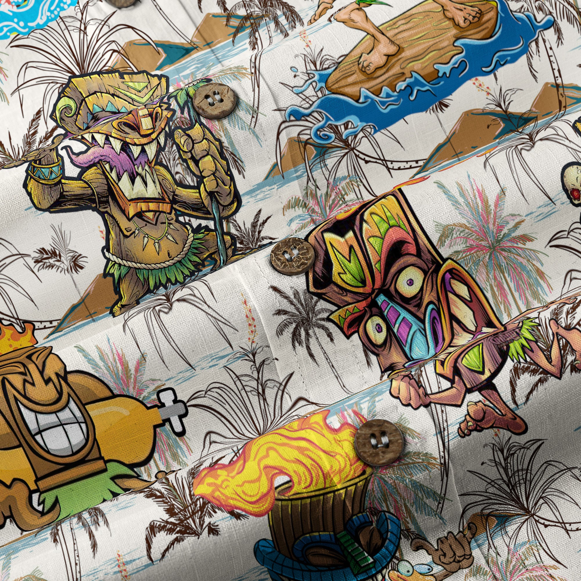 Tiki Mask Aloha Hawaii Shirt, Surfing Tiki Pattern Hawaiian Shirt