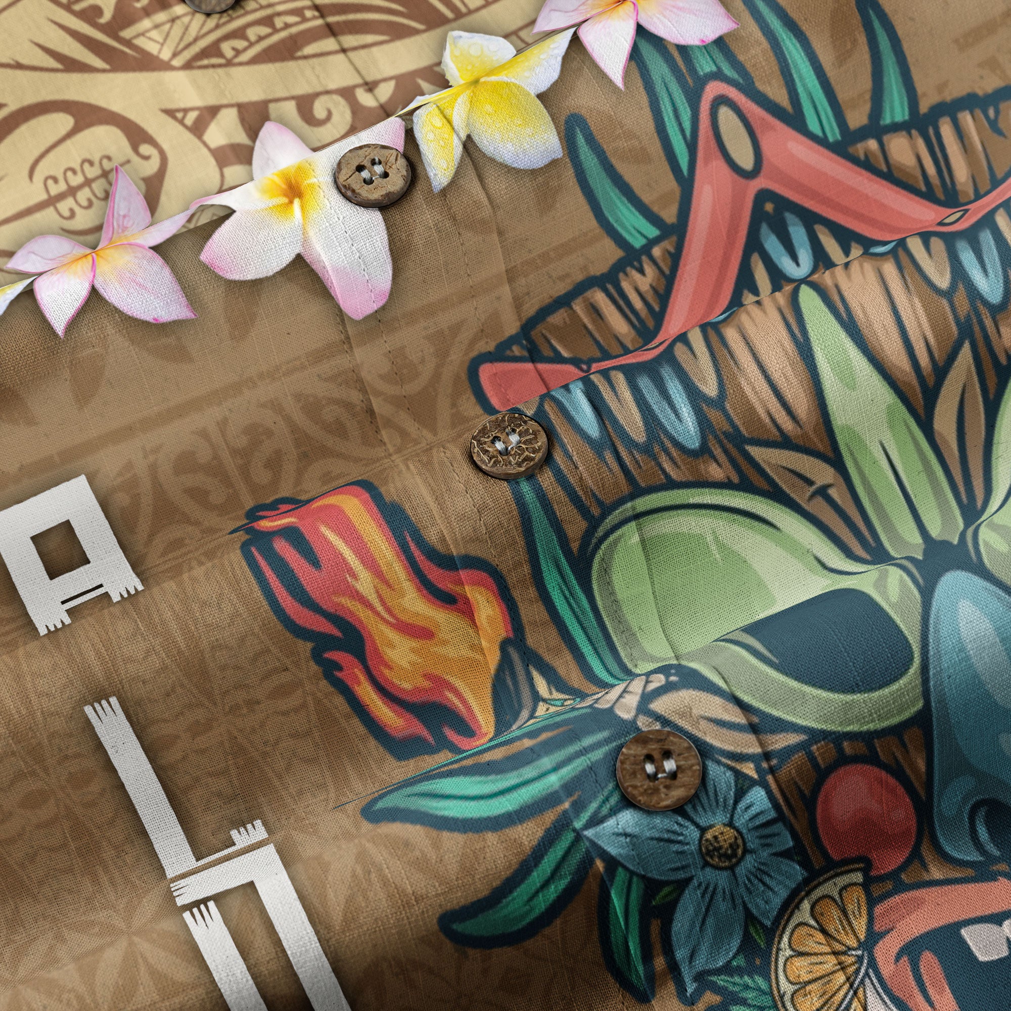 Hawaii Plumeria Lei Hawaiian Shirt, Tiki and Kakau Pattern