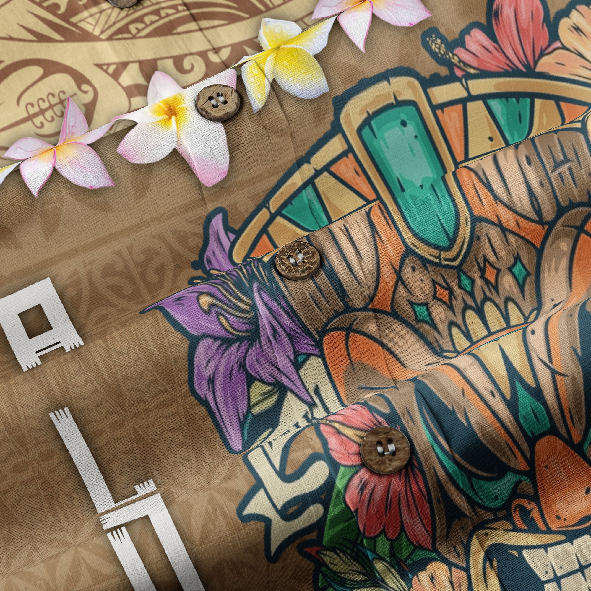 Hawaii Plumeria Lei Hawaiian Shirt, Tiki and Kakau Pattern