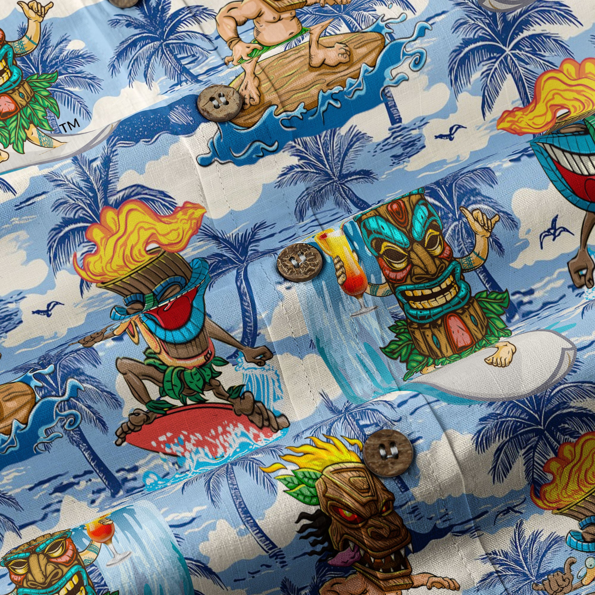 3D Tiki Tiki Surfing Hawaii Shirt, Hibiscus Flowers Hawaii Shirt