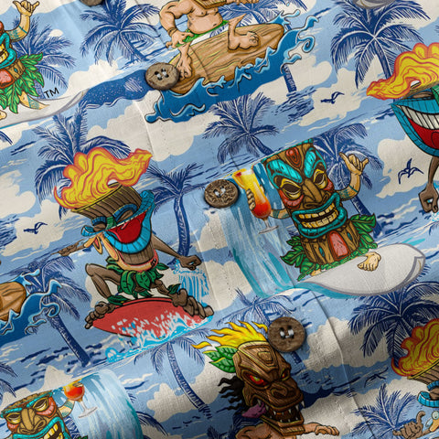 3D Tiki Tiki Surfing Hawaii Shirt, Hibiscus Flowers Hawaii Shirt
