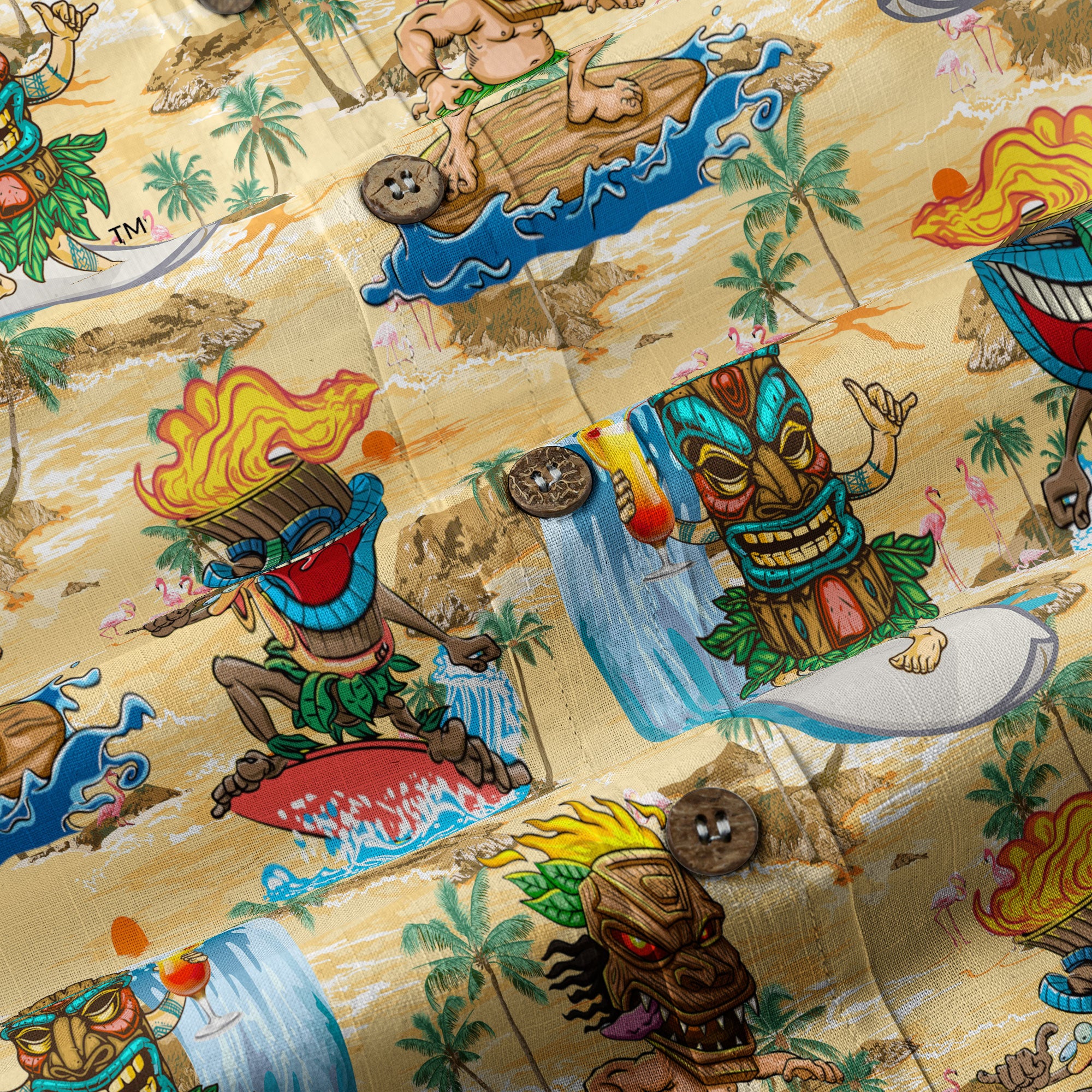 3D Tiki Tiki Surfing Hawaii Shirt, Hibiscus Flowers Hawaii Shirt